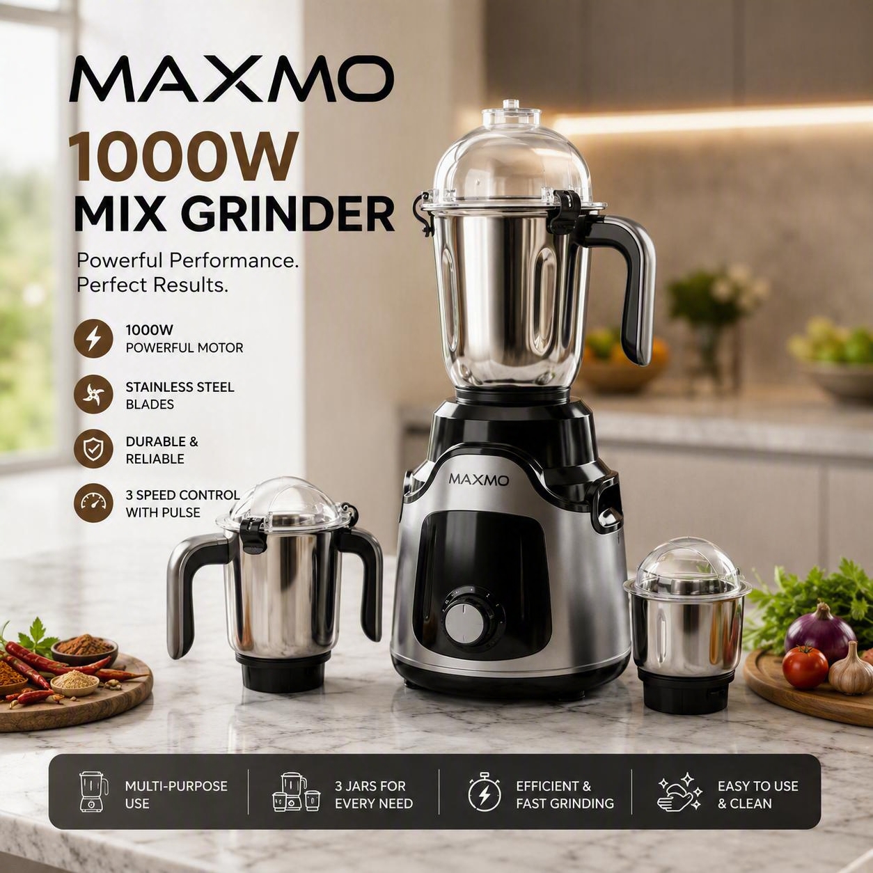BFPMX-MGIOOO-S Maxmo1000w Mixer Grinder